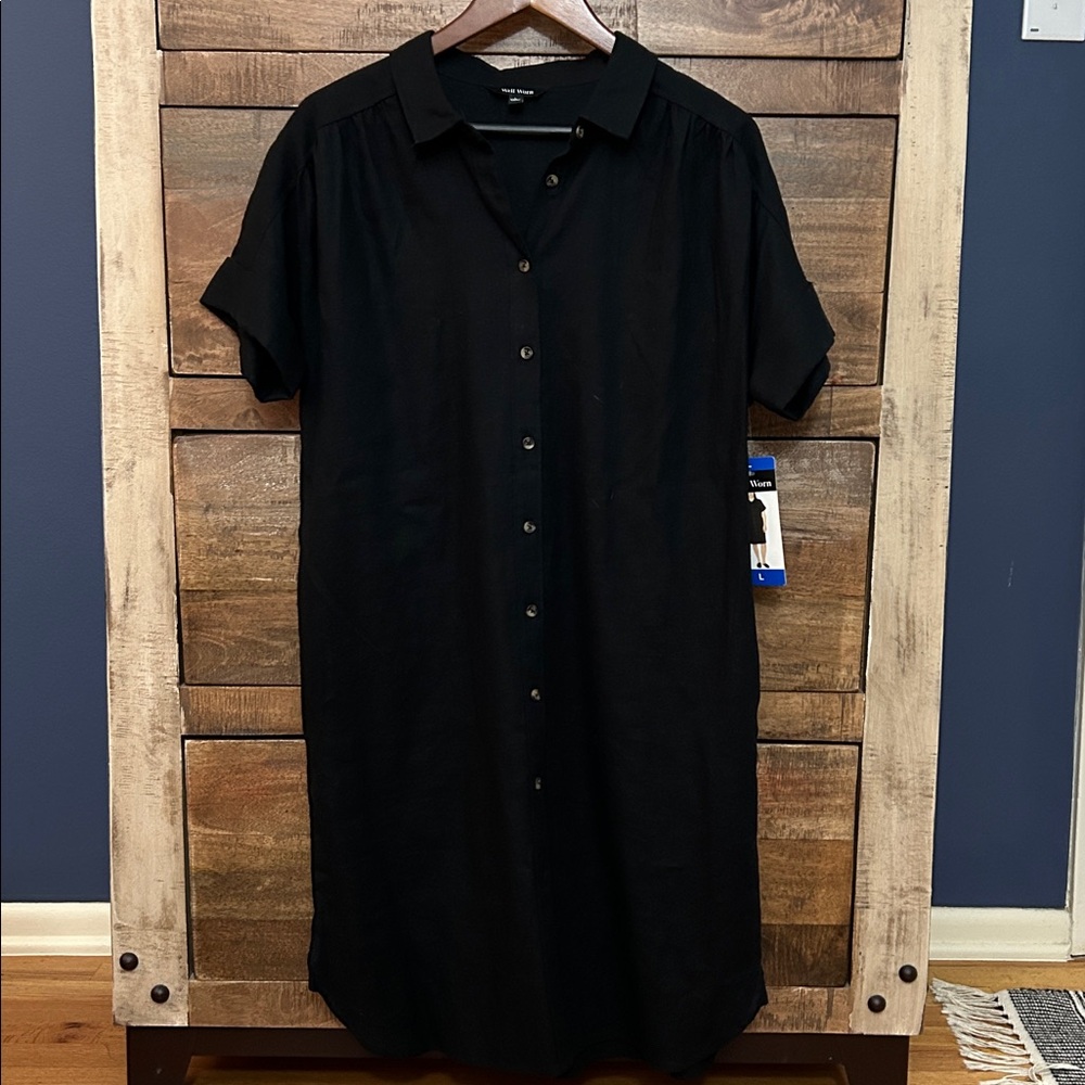 Black Button-Front Short Sleeve Dress - Women